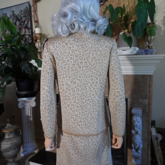 St. John Sport by Marie Gray Beige Animal Print Knit Dress & Cardigan Set–Size P - Picture 13 of 16